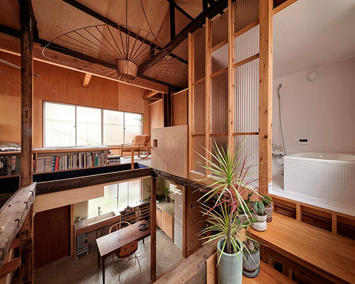 renovation project in tokyo arranges wooden house's interior layout in spiral sequence