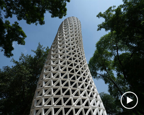 studio symbosis' aerodynamic + multidirectional air purification tower emerges in new delhi