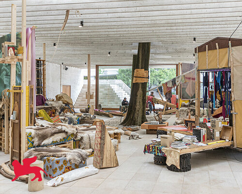 expansive sámi architecture library unfolds inside nordic pavilion at venice biennale