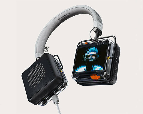 headset with integrated digital screens displays the playlist, lyrics and your music taste