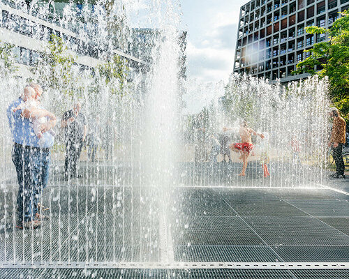 jeppe hein's water rooms appear in the form of a liquid pavilion at basel's public freilager platz