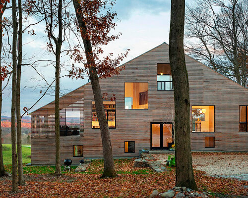 dispersed geometrical openings connect nARCHITECTS' forest house to the hillscape of NY