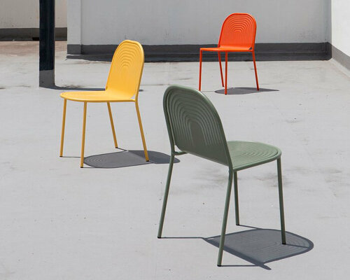 perforated steel sheet punched into a rippling pattern composes stamping chair