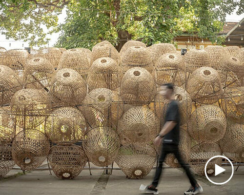 500 bamboo baskets weave together for sustainable ‘street urchin’ pavilion in cambodia