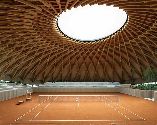 domed timber rooftop by victor ortiz will enclose brazil's largest tennis court