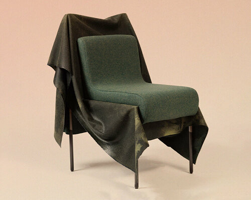 caleb engstrom drapes resin-coated wool over furniture to explore textile in 'wettest' form