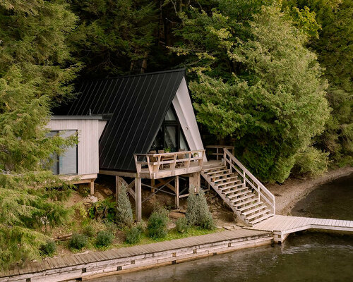 matière première architecture revives wooden A-frame cottage in canada