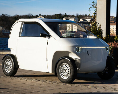 recyclable electric microcar 'luvly o' with modular vehicle parts can be assembled on the spot