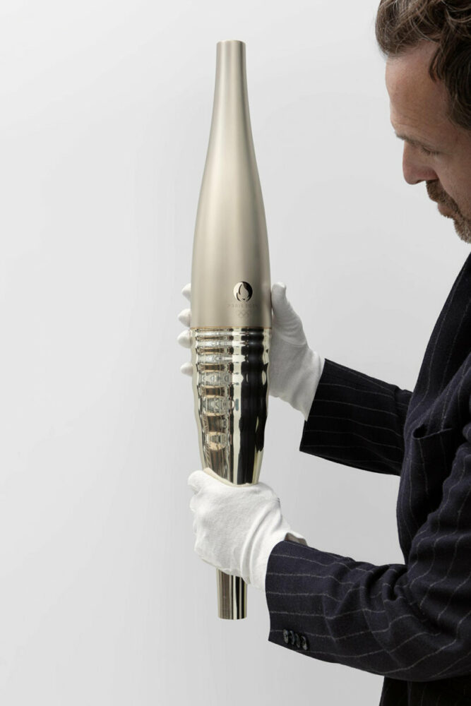 mathieu lehanneur unveils paris 2024 torch as batlike steel that