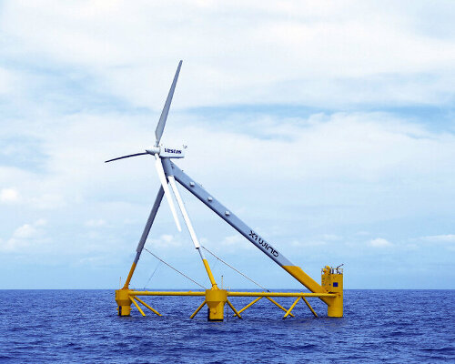 pyramidic offshore X1 wind turbine moves toward the air's direction to generate electricity