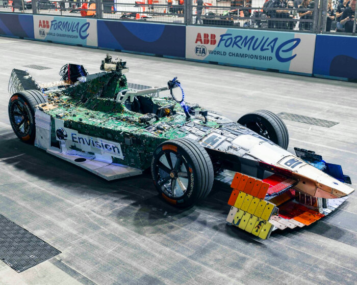 formula E team builds first racing car made entirely of discarded electronics, vapes & phones