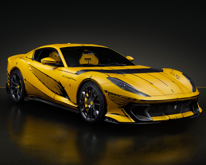 ferrari’s one-off 812 competizione tailor made car in matte giallo comes with graffiti sketches