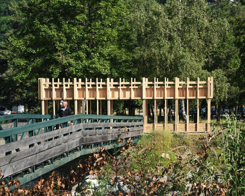 martin guafryau's installation emerges as 'structural forest' of pine porticos in french park