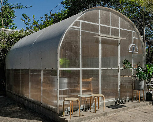 20 sqm coffee shop pops up like a greenhouse in the front yard of a residence in indonesia