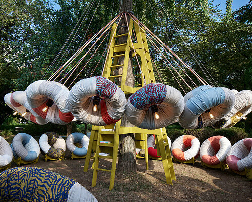 inflatable donut structures form izaskun chinchilla's interactive pavilion in south korea