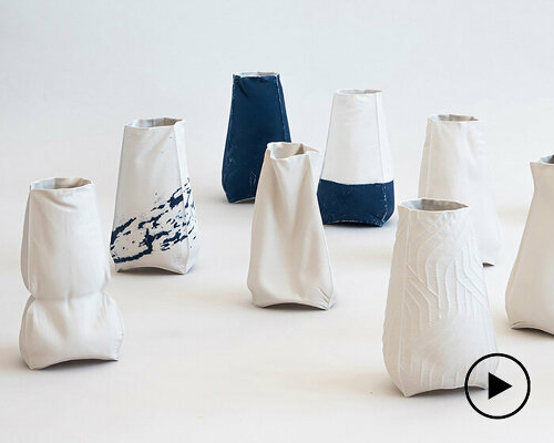 nir neria's porcelain fabric vases meld 3D printing and traditional craftsmanship