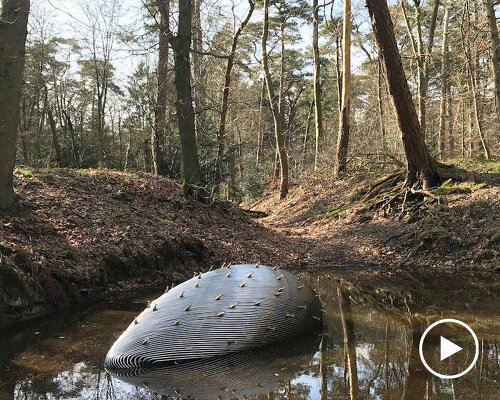 ronald van der meijs’ drop-shaped installation in dutch forest returns tap water to nature