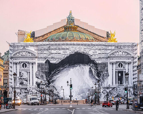 JR reimagines the scaffolding of paris' opera house as the entrance to a vast cave