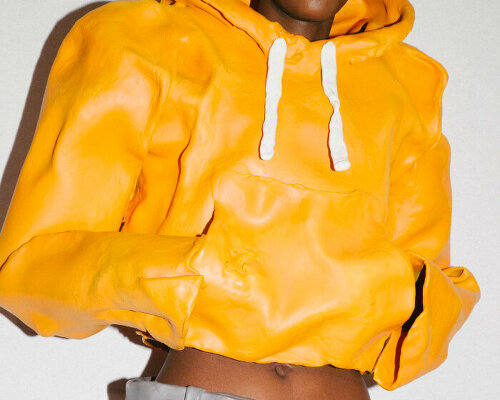 JW anderson molds hardened plasticine clay into wearable hoodies and shorts for SS24 show