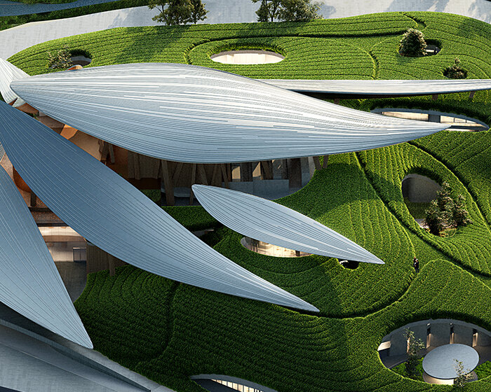 giant 'bamboo leaves' top MAD's anji culture and art center in china