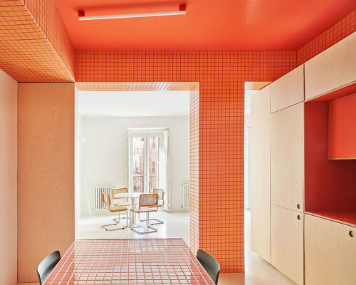 three vibrant tiled blocks infuse pops of color into tiny madrid apartment