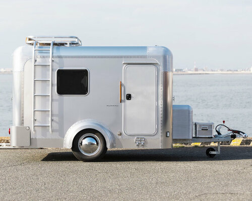 aluminum camping trailer with convertible interior can transform into towable food truck