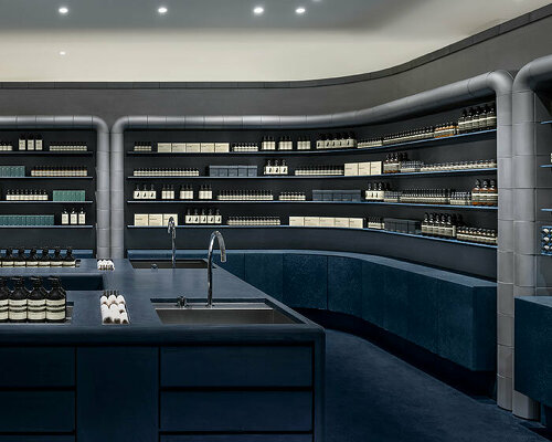 CASE-REAL frames aesop's products with silver local roof tiles at new retail store in japan