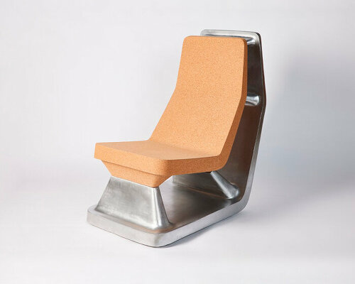 cushioning cork sits atop a robust aluminum base composing chimera chair