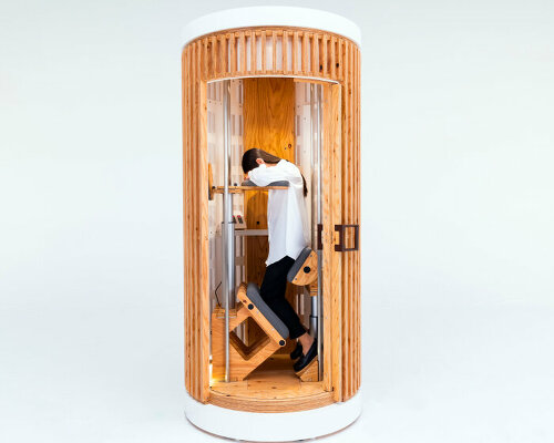 standing sleeping pods help people take power naps on their feet while in the office or cafés