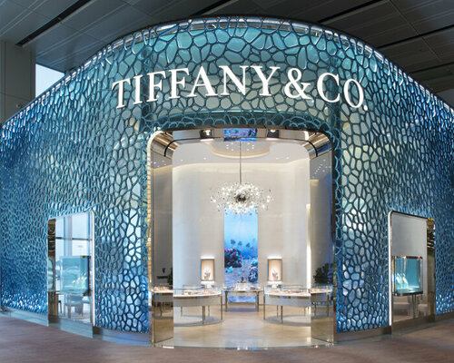 using ocean plastic, MVRDV sculpts 3D-printed screen around tiffany store in singapore