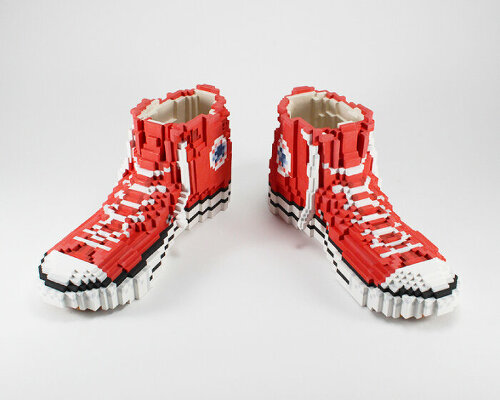 toshiya masuda turns sneakers, boombox & everyday items into pixelated ceramic sculptures