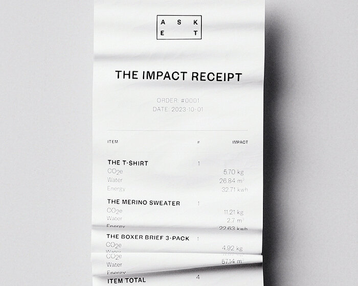 ASKET prints receipts that include carbon, water and energy used to produce its clothes