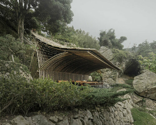 a bamboo canopy shelters teahouse in taiwan by behet bondzio lin architekten