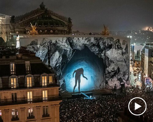 jr's paris opera house cavern facade comes to life with 'chiroptera' shadow-light performance