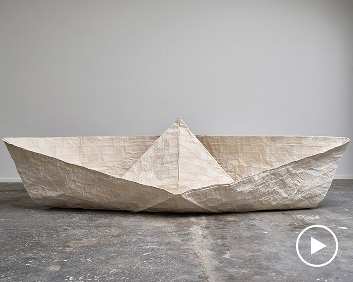 design duo crafts oversized fabric boat recalling patchwork traditions and japanese origami