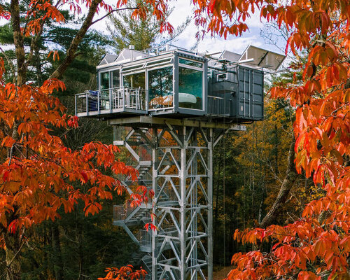 refurbished shipping containers host secluded retreat in rural georgia, USA