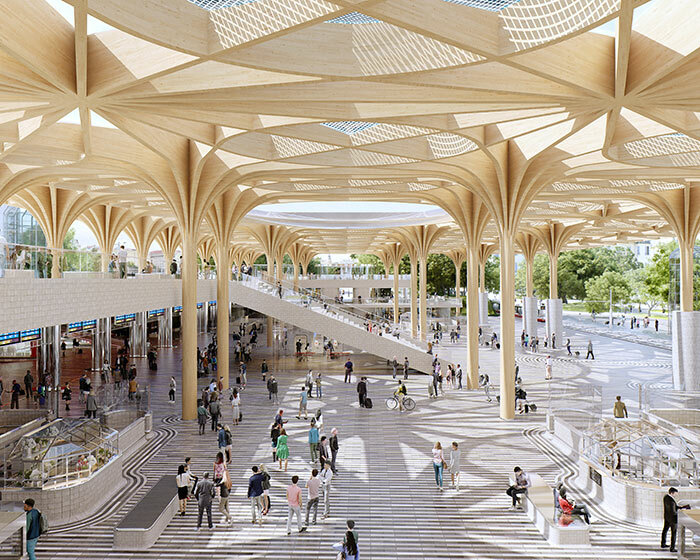 henning larsen will transform prague central station with a fluid timber canopy