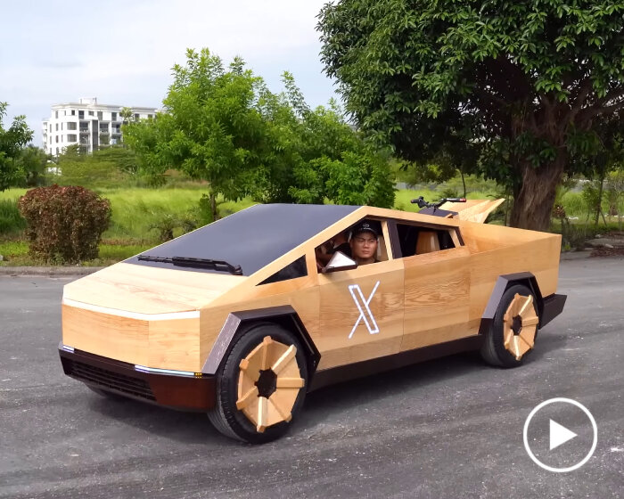 a fully functional wooden tesla cybertruck is built from scratch for elon musk in just 100 days