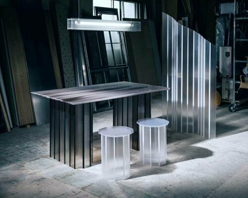 BORDER upcycles surplus hollow polycarbonate into icy furniture for DESIGNART tokyo