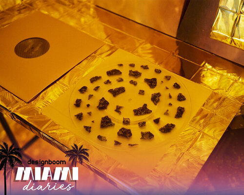 vinyl record with embedded real outer space rocks spins at alcova during miami art week