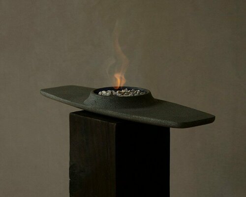 volcanic stone and subtle geometry shape josé bermúdez's hand-carved fusina firepit