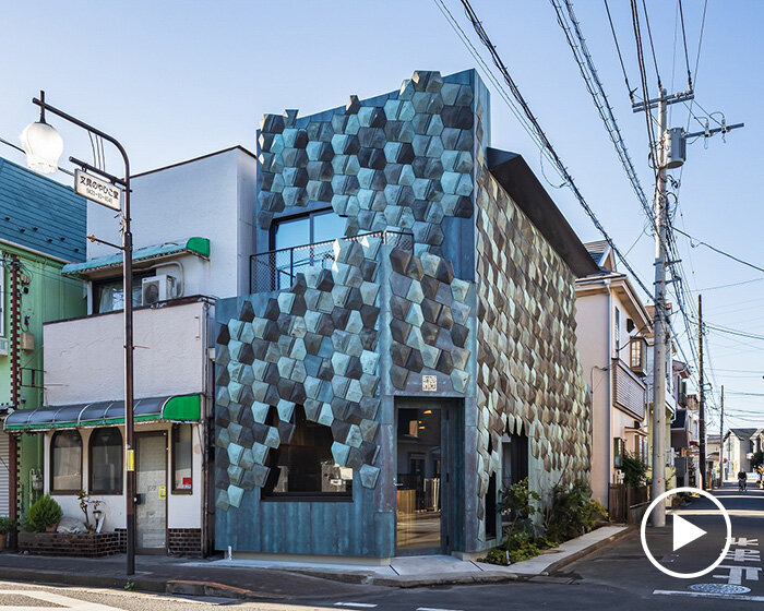 kengo kuma reuses shinto shrine materials for origami facade of tokyo café