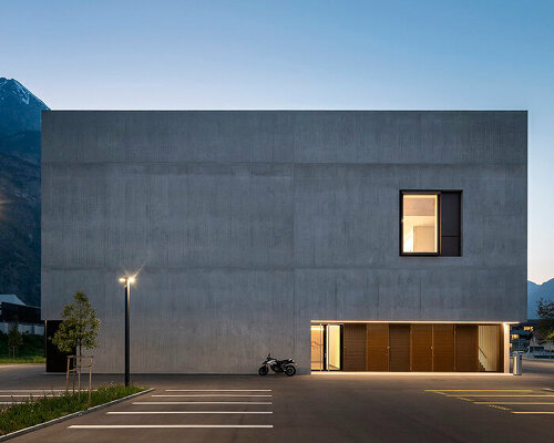 monolithic concrete volume houses sports hall in vernayaz of switzerland