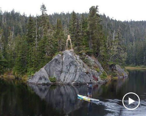 crafted from reclaimed cedar & pine, deadwood bear cache gathers campers in canada forest