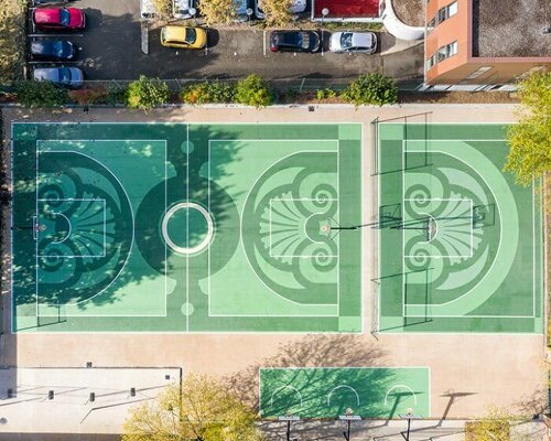 playgones' basketball court echoes hues & emblems of historic château de versailles gardens 