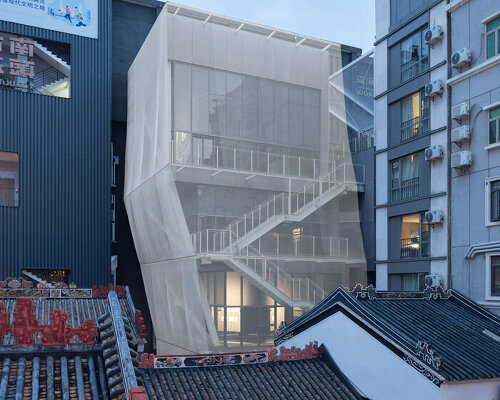 translucent metal mesh skin veils TAO's in-between pavilion in nantou ancient town