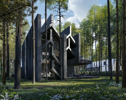 pine tree-cloaked villa in poland nods to geometric forms of lamborghini aventador SVJ