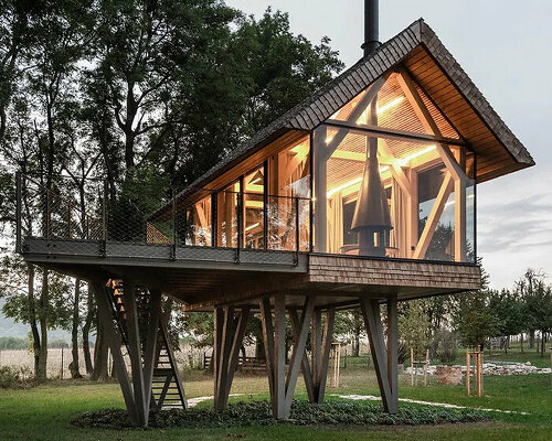 architect jan tyrpekl elevates this tiny 'zen house' on stilts in rural austria