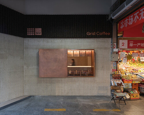 tiny café by B.L.U.E. architecture studio pops out amidst traditional marketplace in beijing