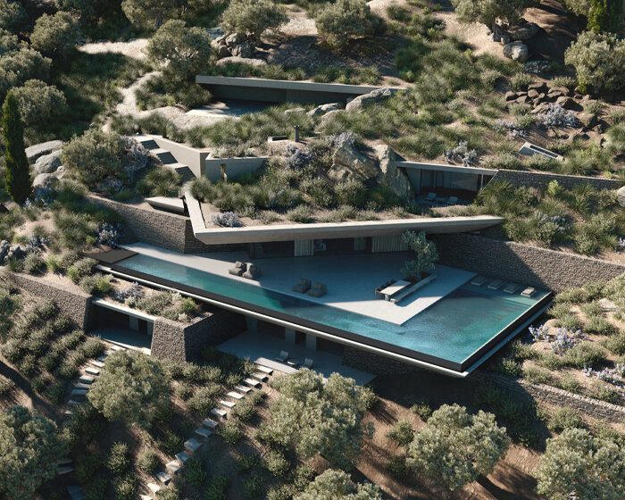 villa V by aristides dallas emerges like tectonic plates from corfu's rocky landscape